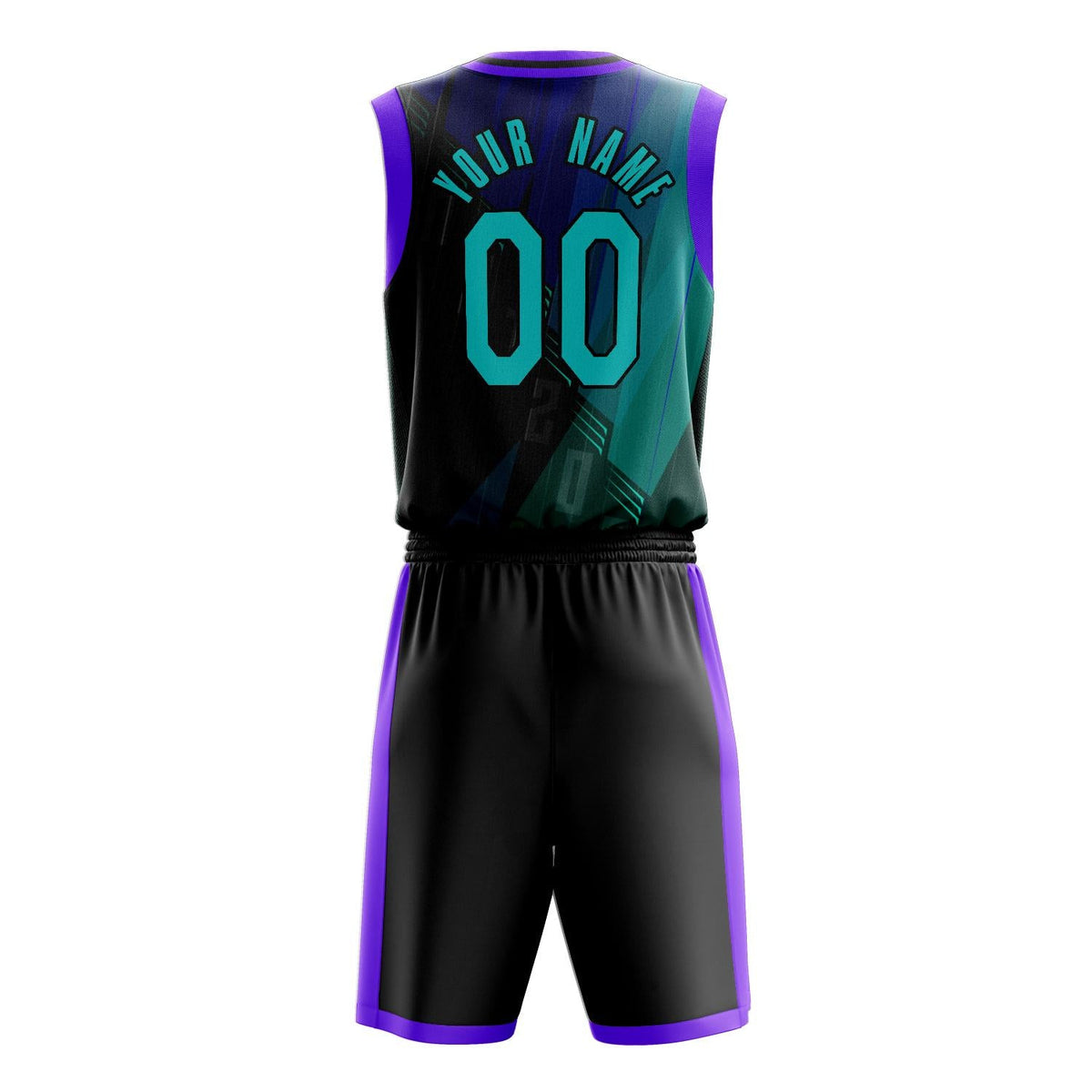 Custom Black Teal Pattern Basketball Jersey