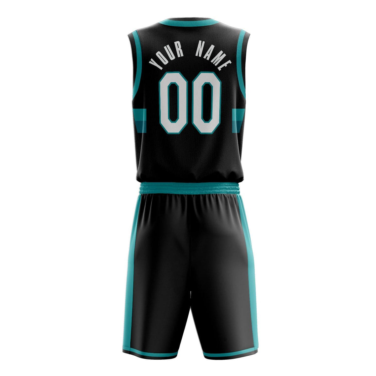 Custom Black Teal Pattern Basketball Jersey