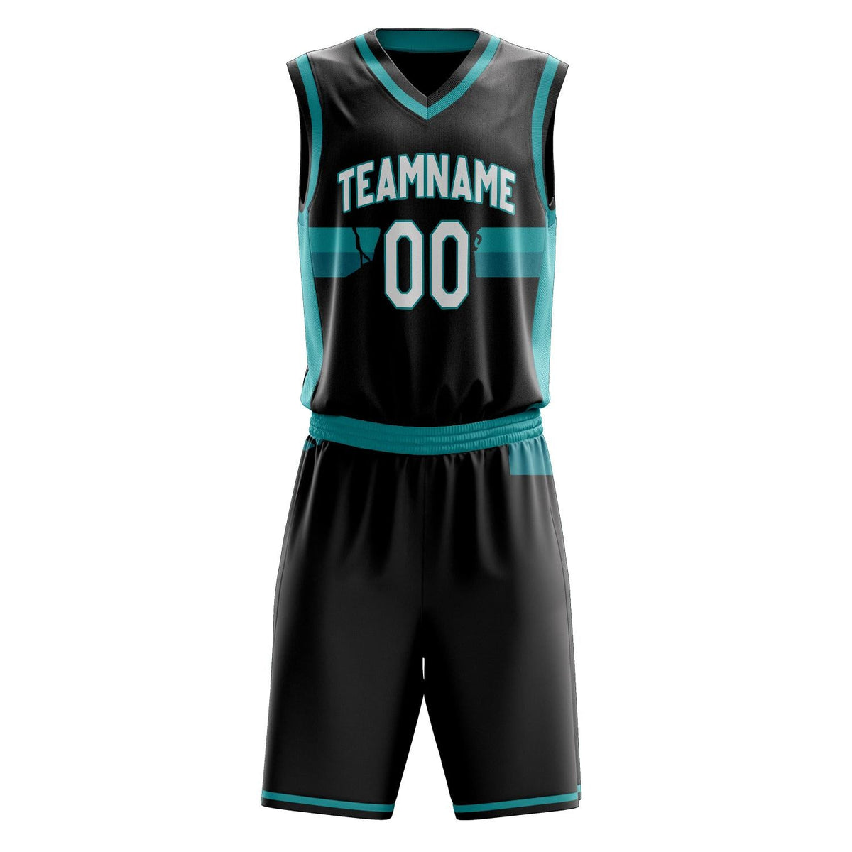 Custom Black Teal Pattern Basketball Jersey