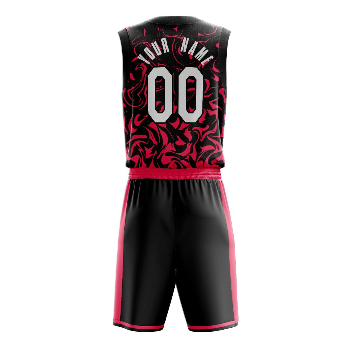 Custom Black Red Pattern Basketball Jersey