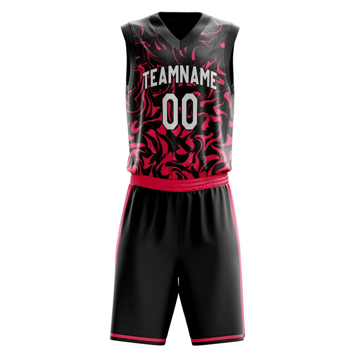 Custom Black Red Pattern Basketball Jersey