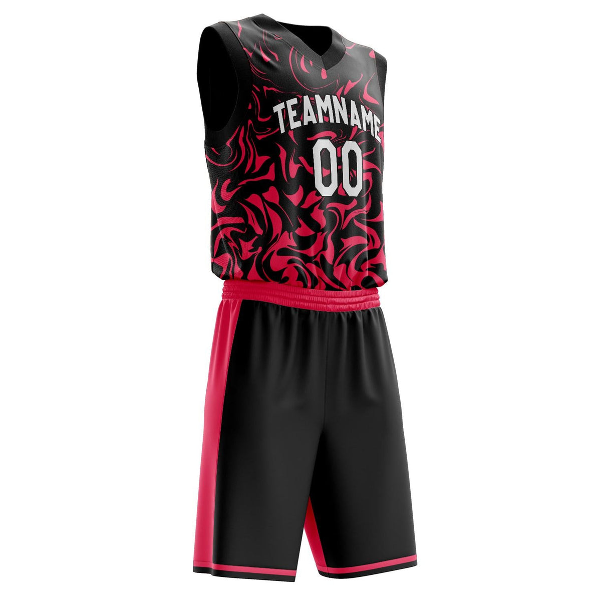 Custom Black Red Pattern Basketball Jersey