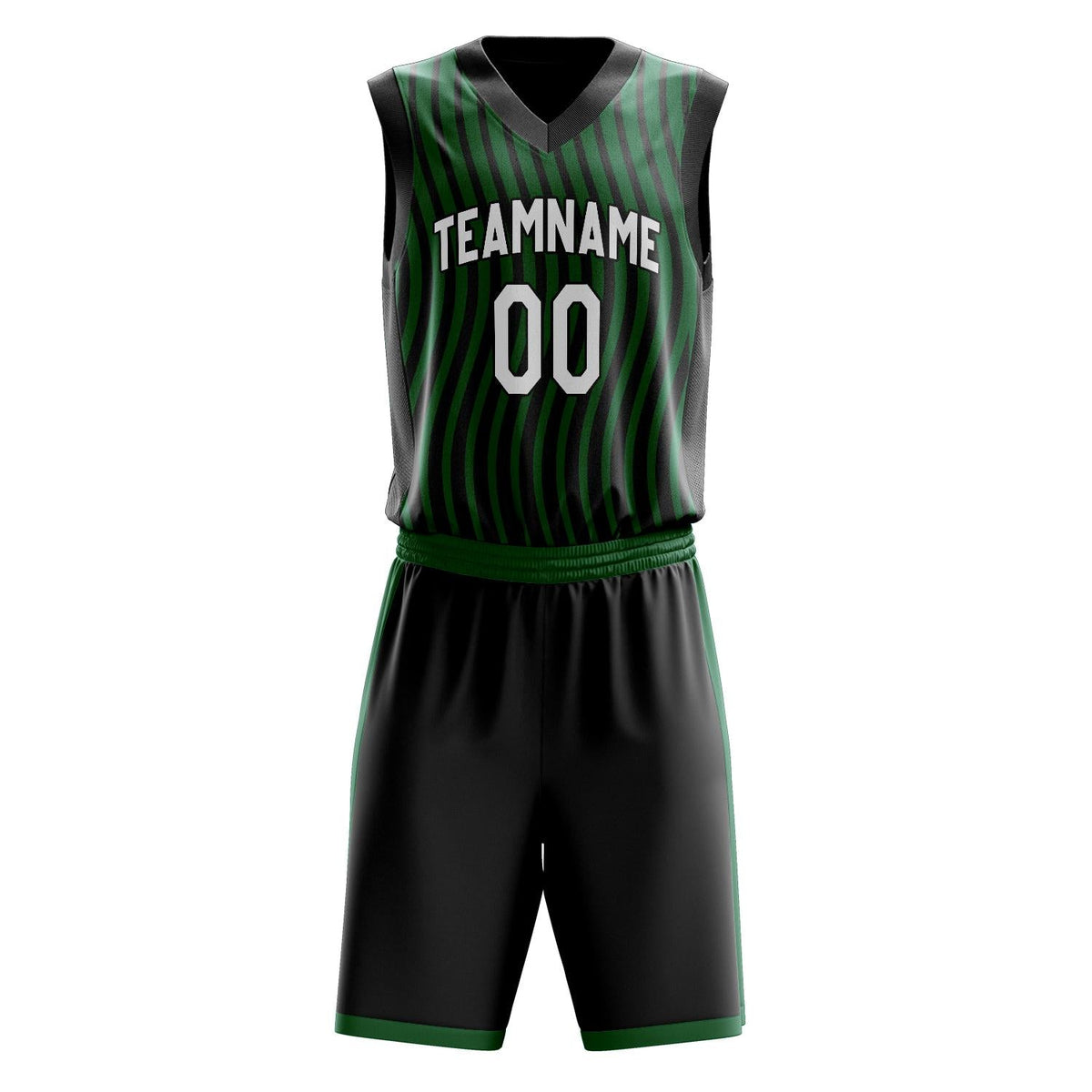 Custom Black Kelly Green Pattern Basketball Jersey