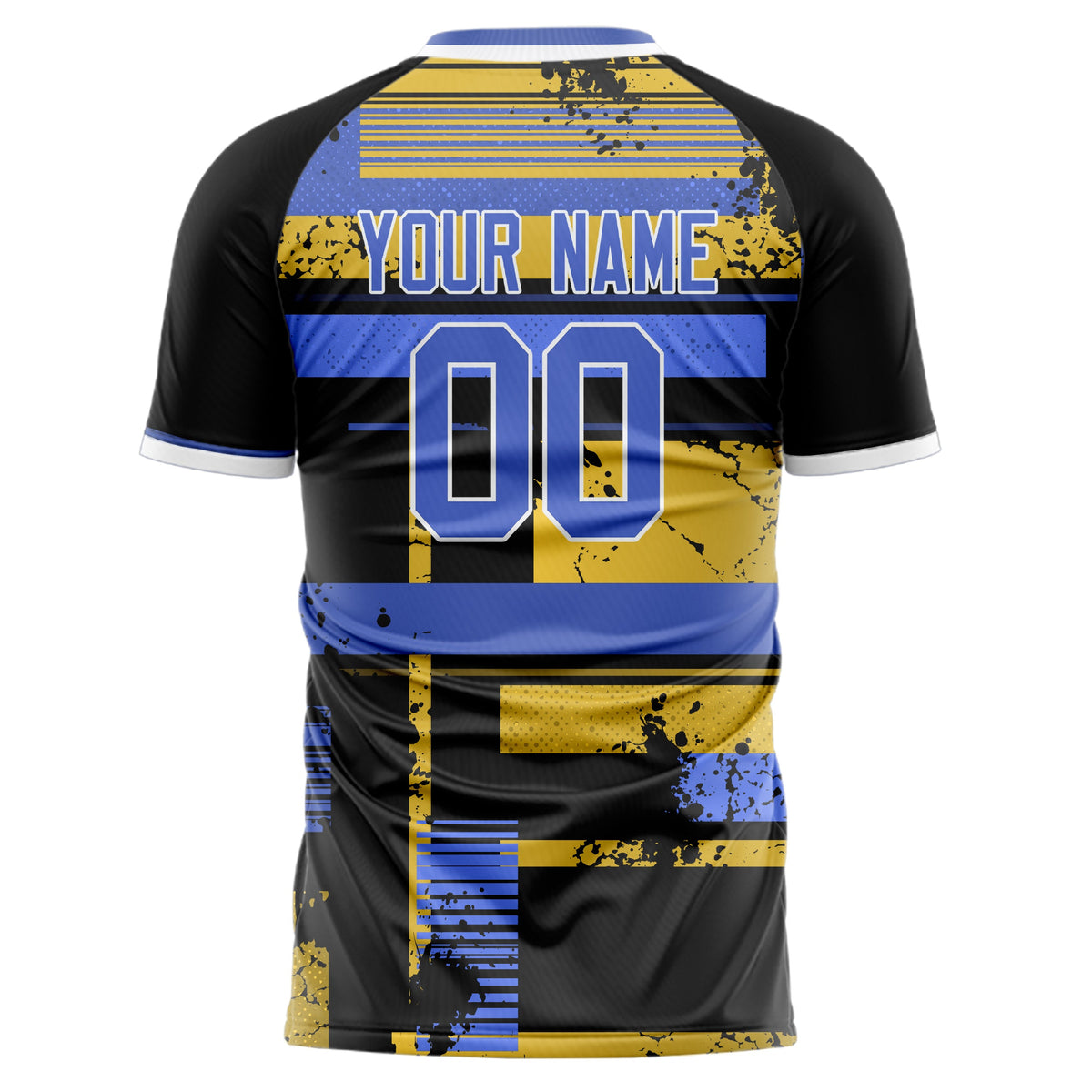 Custom Black Blue Pattern Soccer Jersey