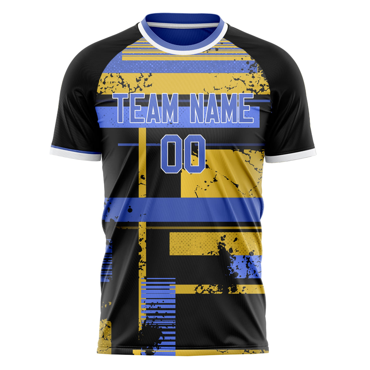 Custom Black Blue Pattern Soccer Jersey