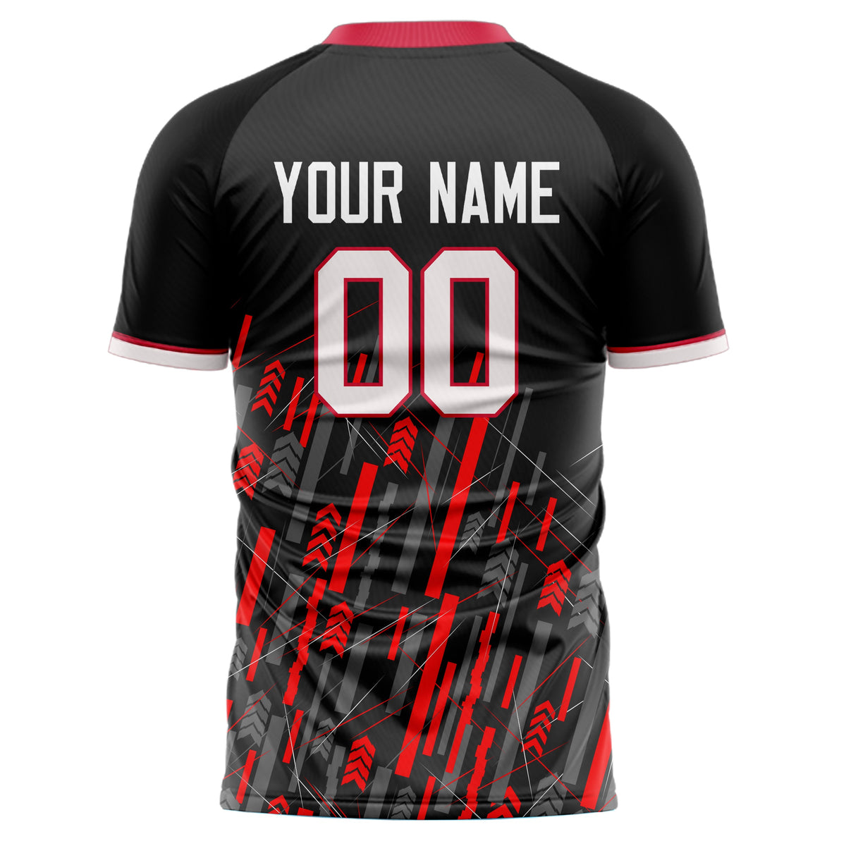 Custom Black Red Pattern Soccer Jersey