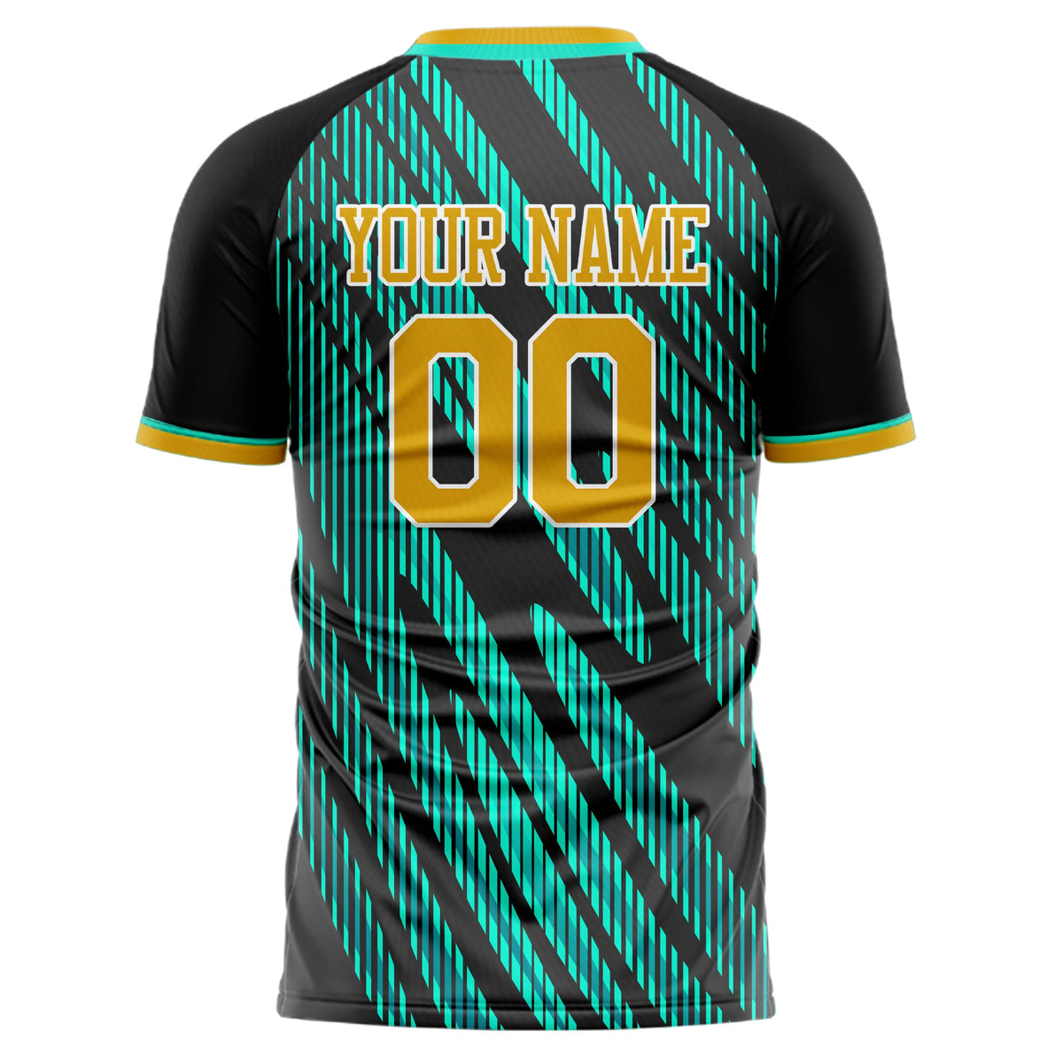 Custom Black Teal Pattern Soccer Jersey