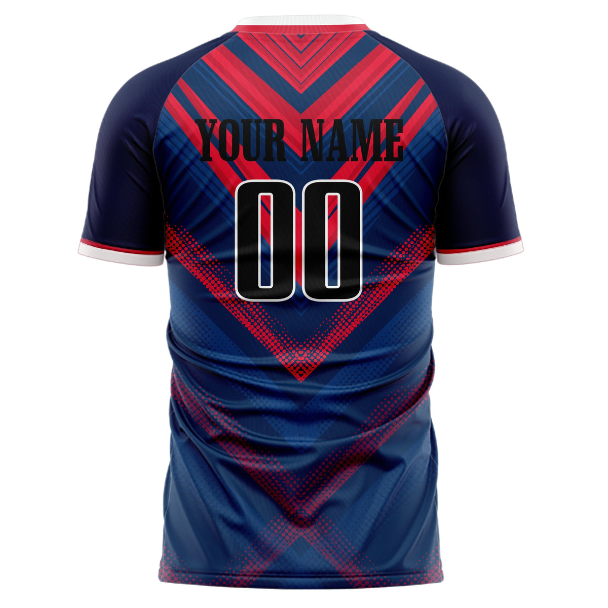 Custom Navy Red Pattern Soccer Jersey