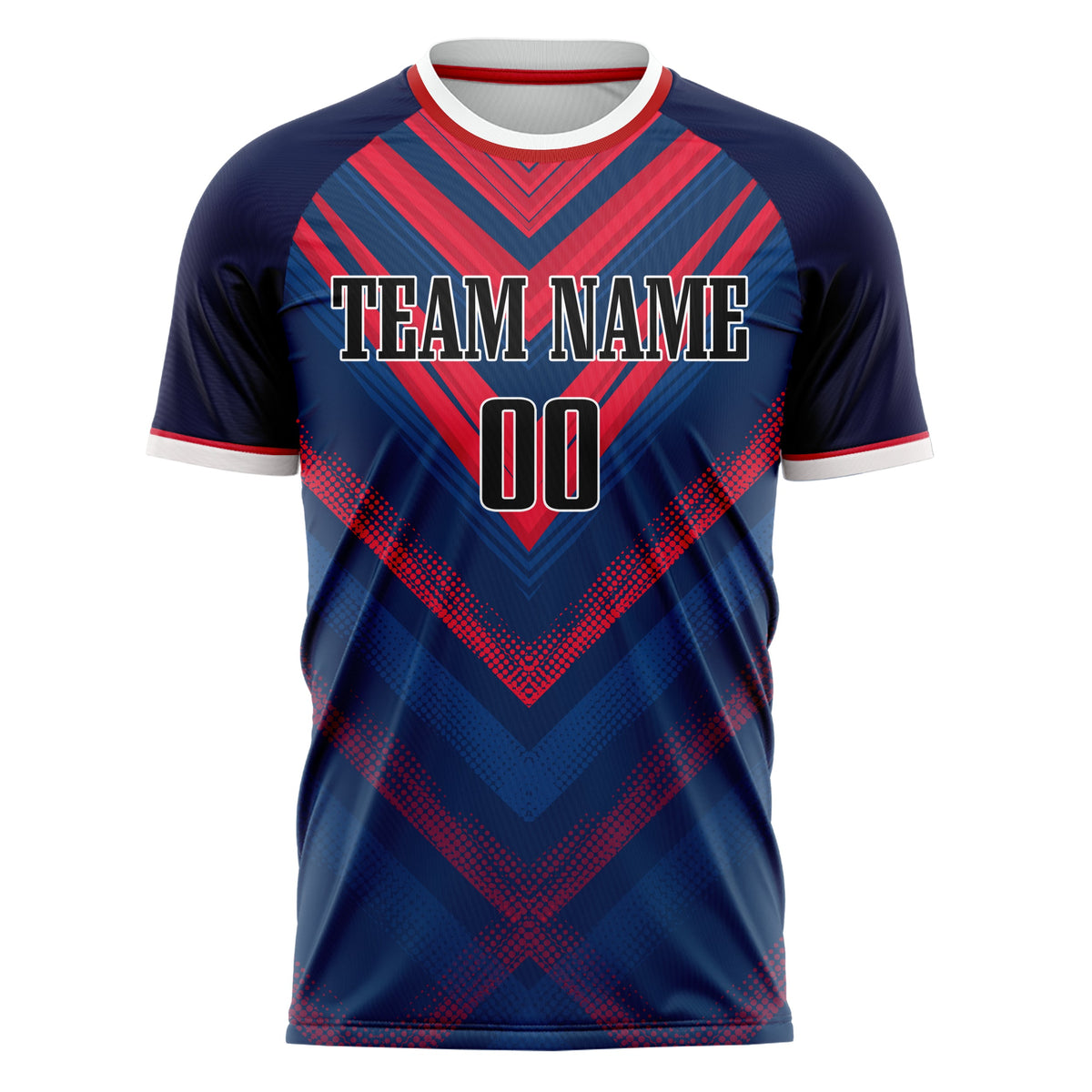 Custom Navy Red Pattern Soccer Jersey