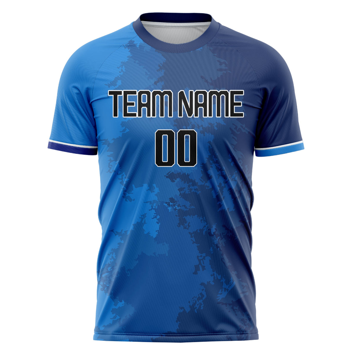 Custom Blue Black Pattern Soccer Jersey