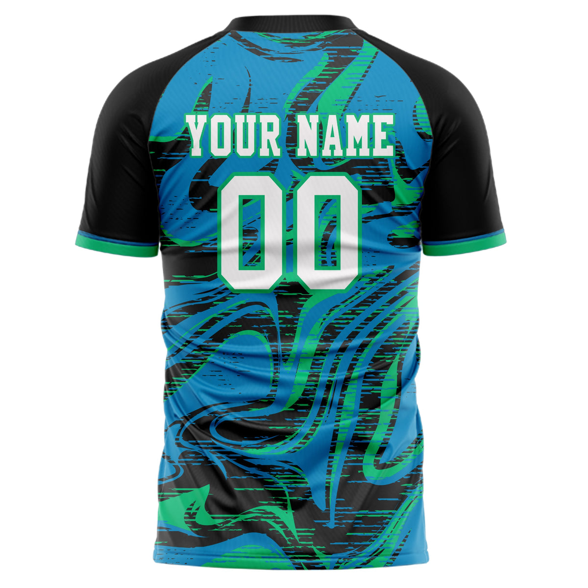 Custom Black Teal Pattern Soccer Jersey