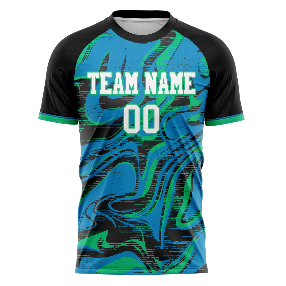 Custom Black Teal Pattern Soccer Jersey