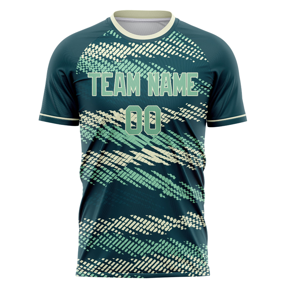 Custom Blue Green Cream Pattern Soccer Jersey