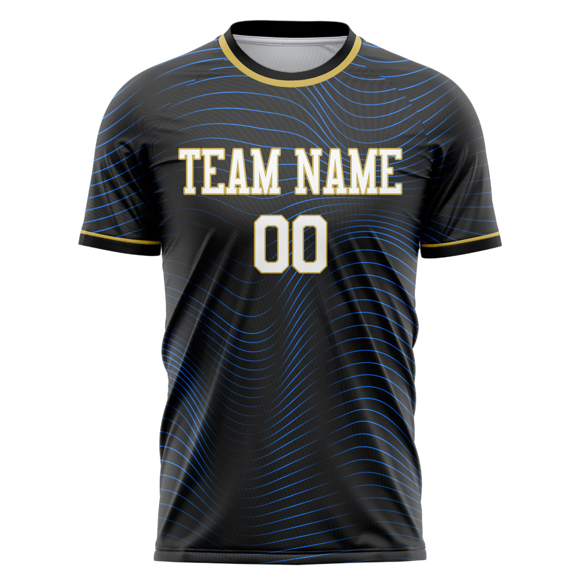 Custom Black Blue Pattern Soccer Jersey