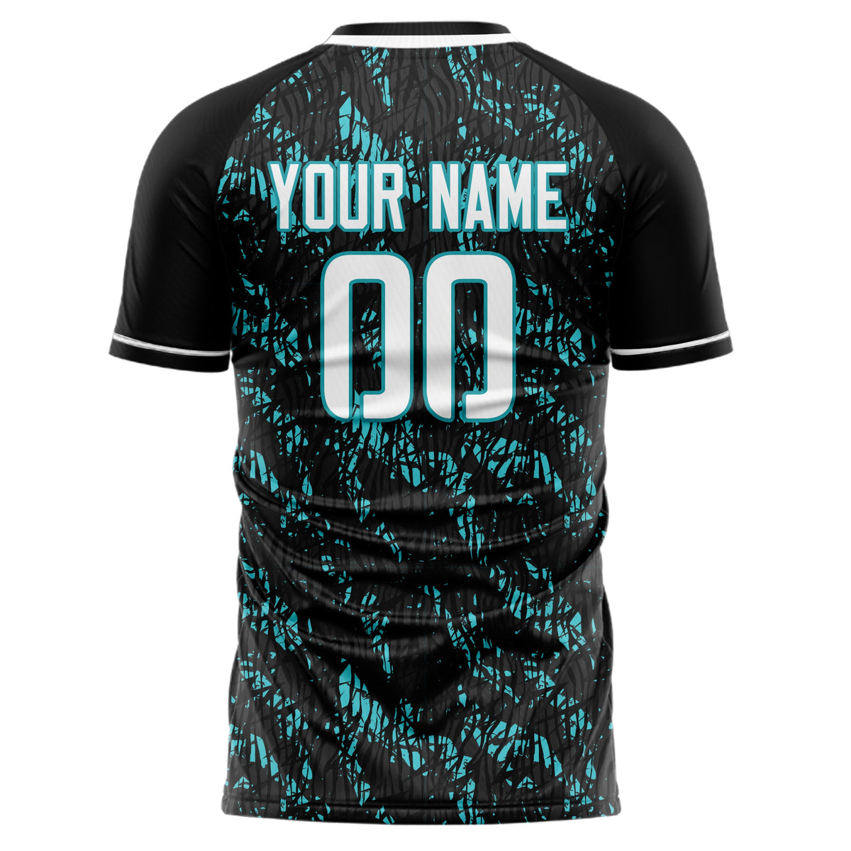 Custom Black Teal Pattern Soccer Jersey