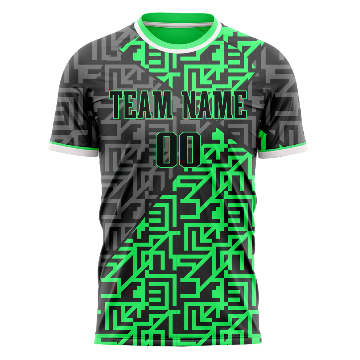 Custom Neon Green Gray Pattern Soccer Jersey