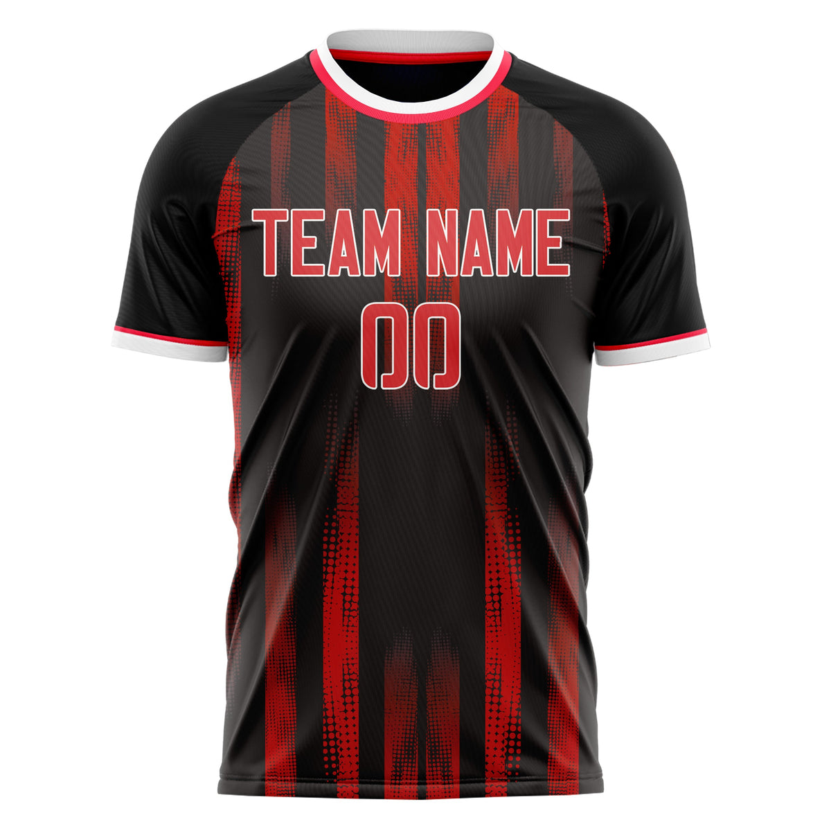 Custom Black Red Pattern Soccer Jersey