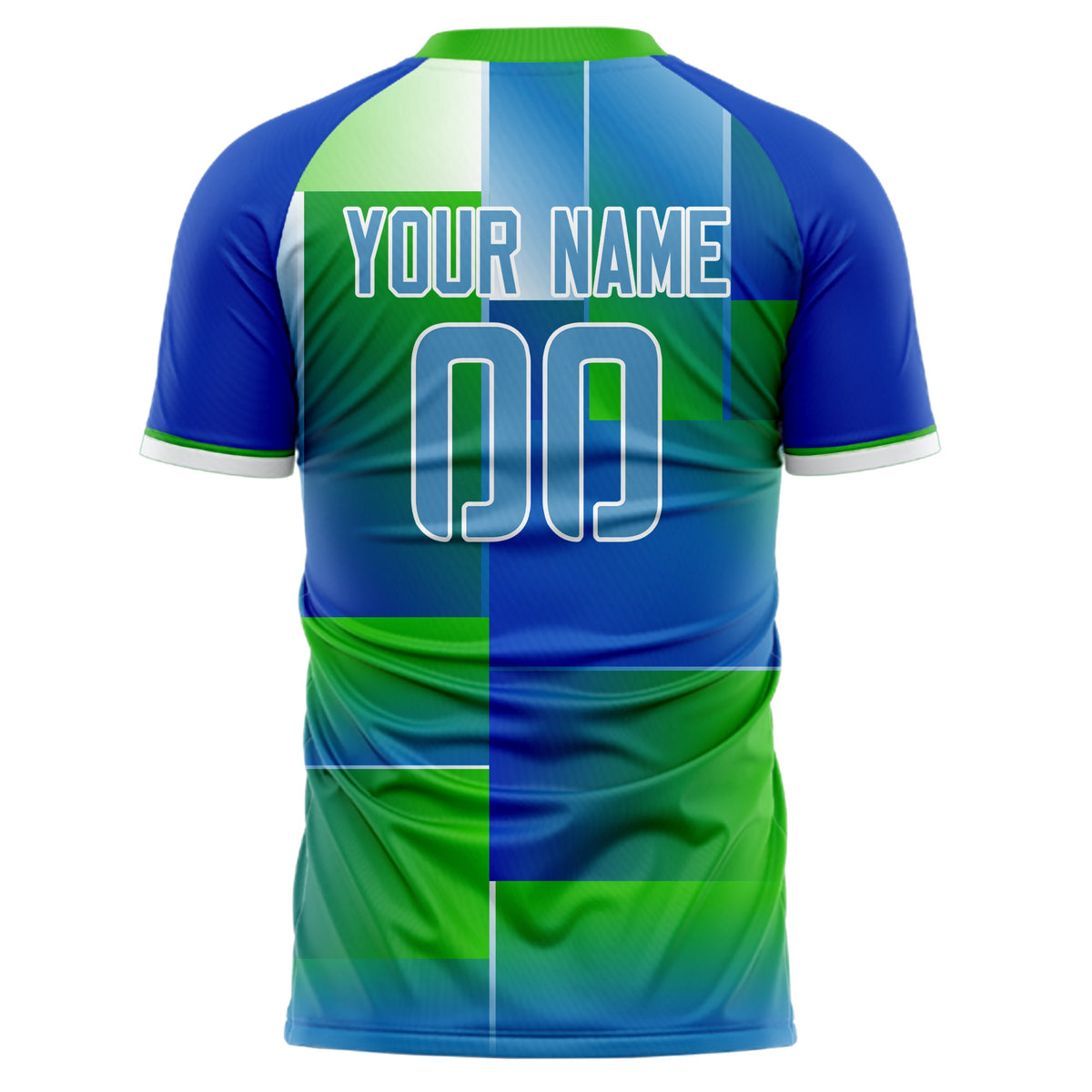 Custom Kelly Green Blue Pattern Soccer Jersey