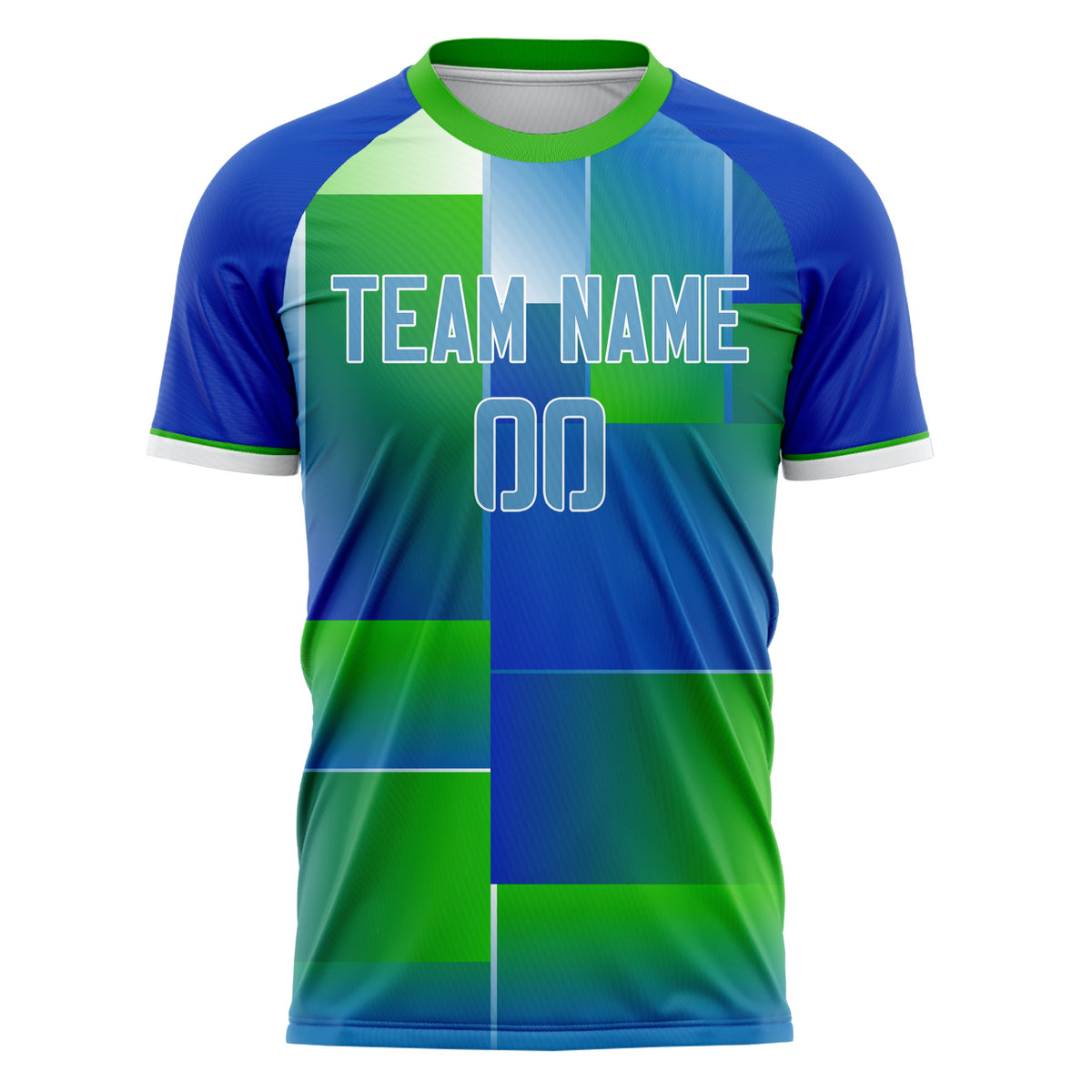 Custom Kelly Green Blue Pattern Soccer Jersey