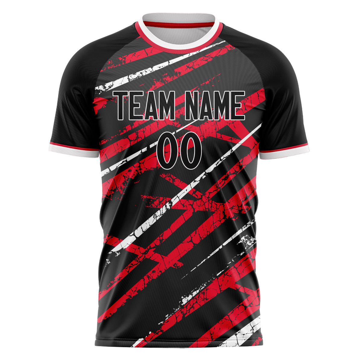 Custom Black Red Pattern Soccer Jersey