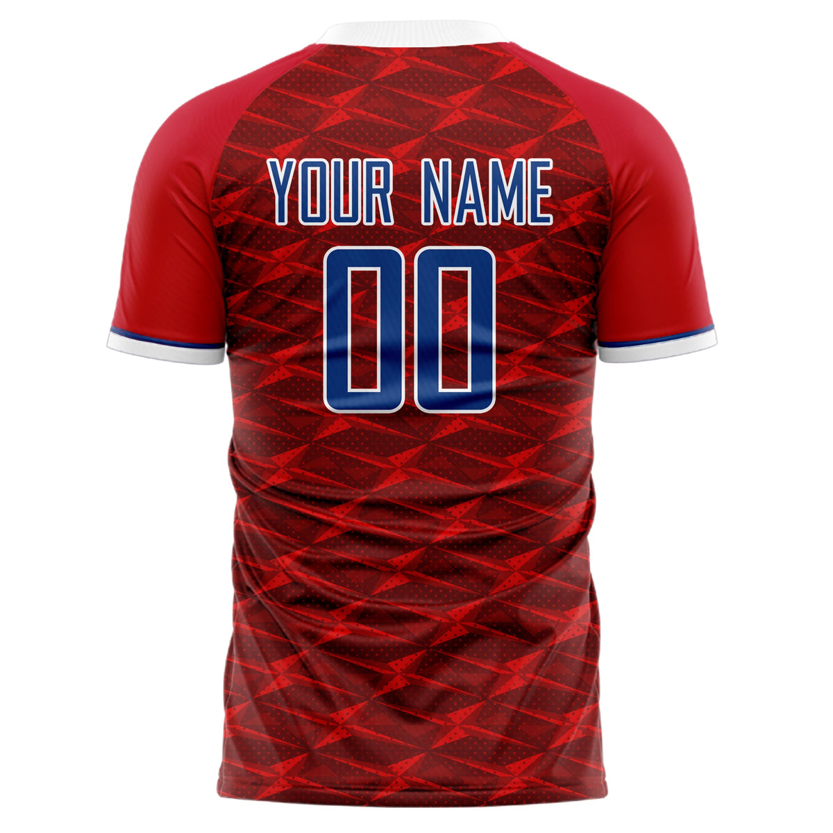 Custom Red Navy Pattern Soccer Jersey