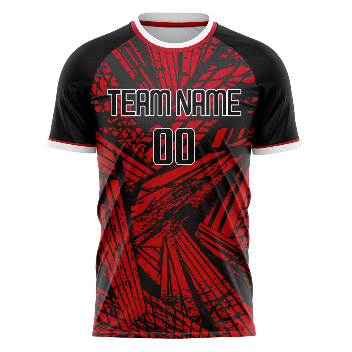 Custom Red Black Pattern Soccer Jersey