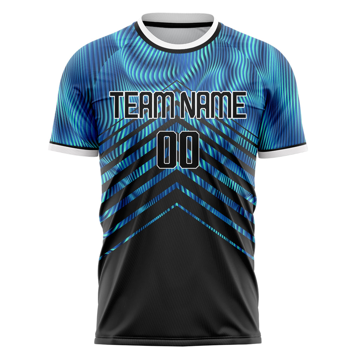 Custom Black Blue Pattern Soccer Jersey