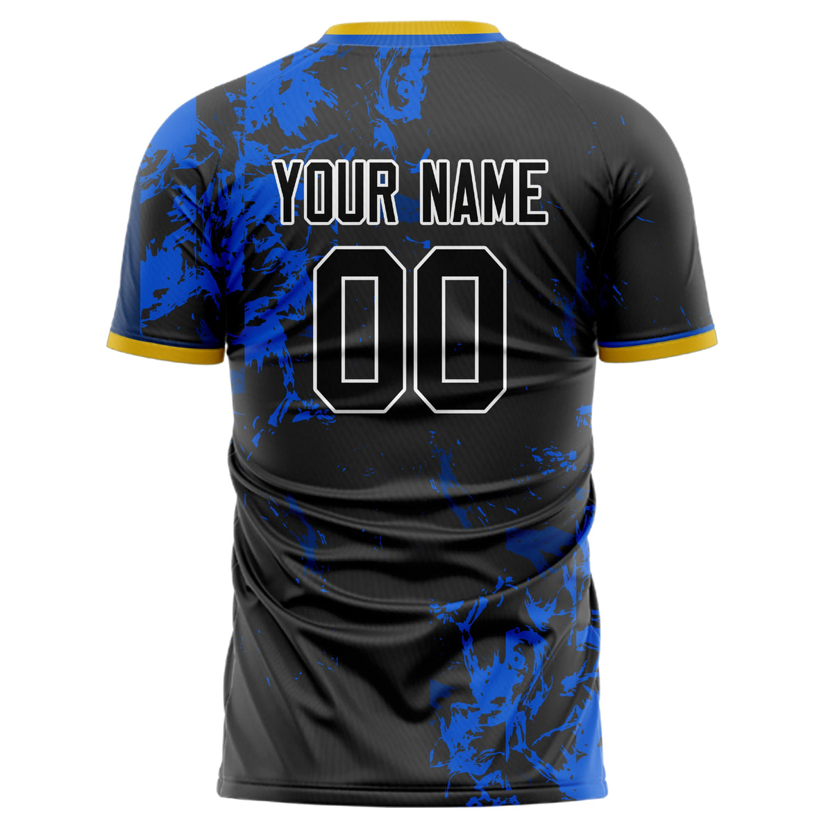 Custom Black Blue Pattern Soccer Jersey