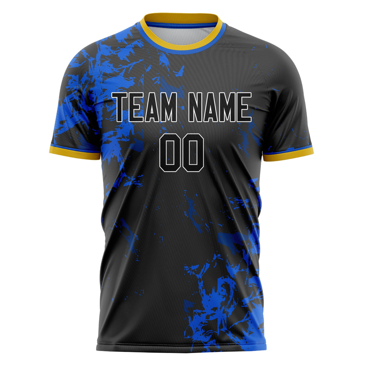 Custom Black Blue Pattern Soccer Jersey