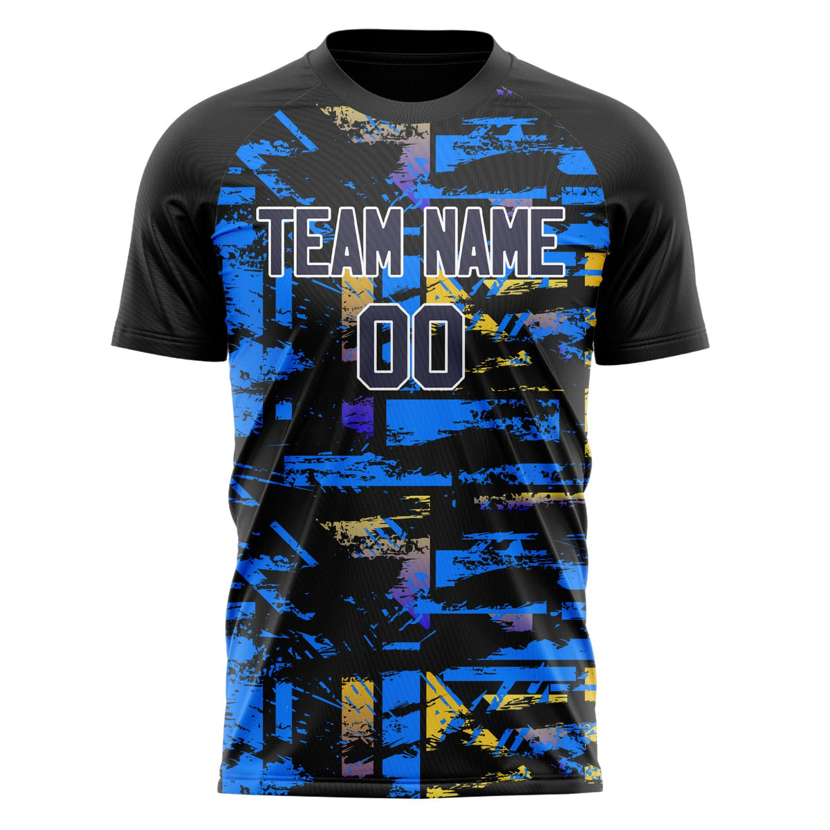 Custom Black Blue Pattern Soccer Jersey