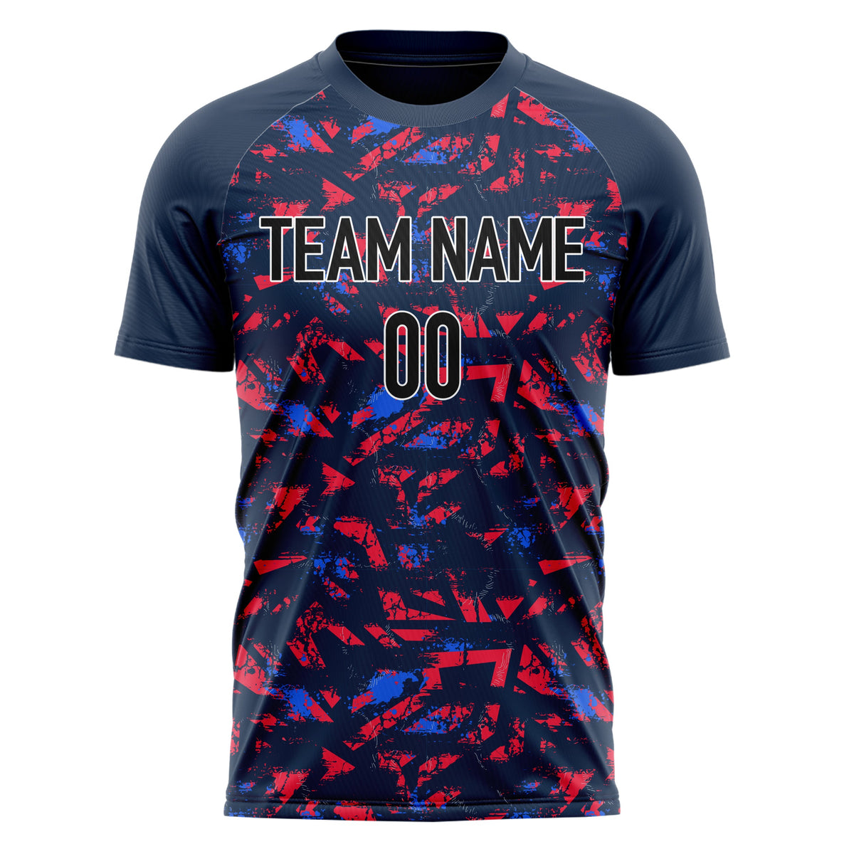 Custom Navy Red Pattern Soccer Jersey