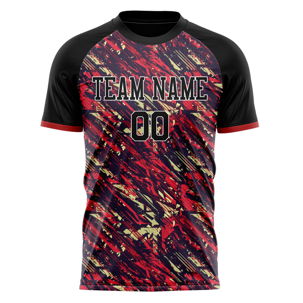 Custom Black Red Pattern Soccer Jersey