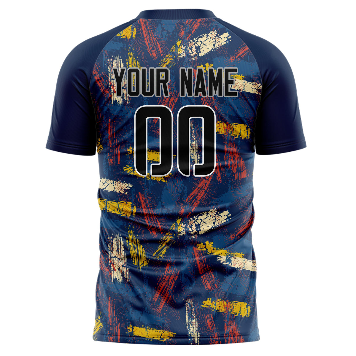 Custom Navy Black Pattern Soccer Jersey