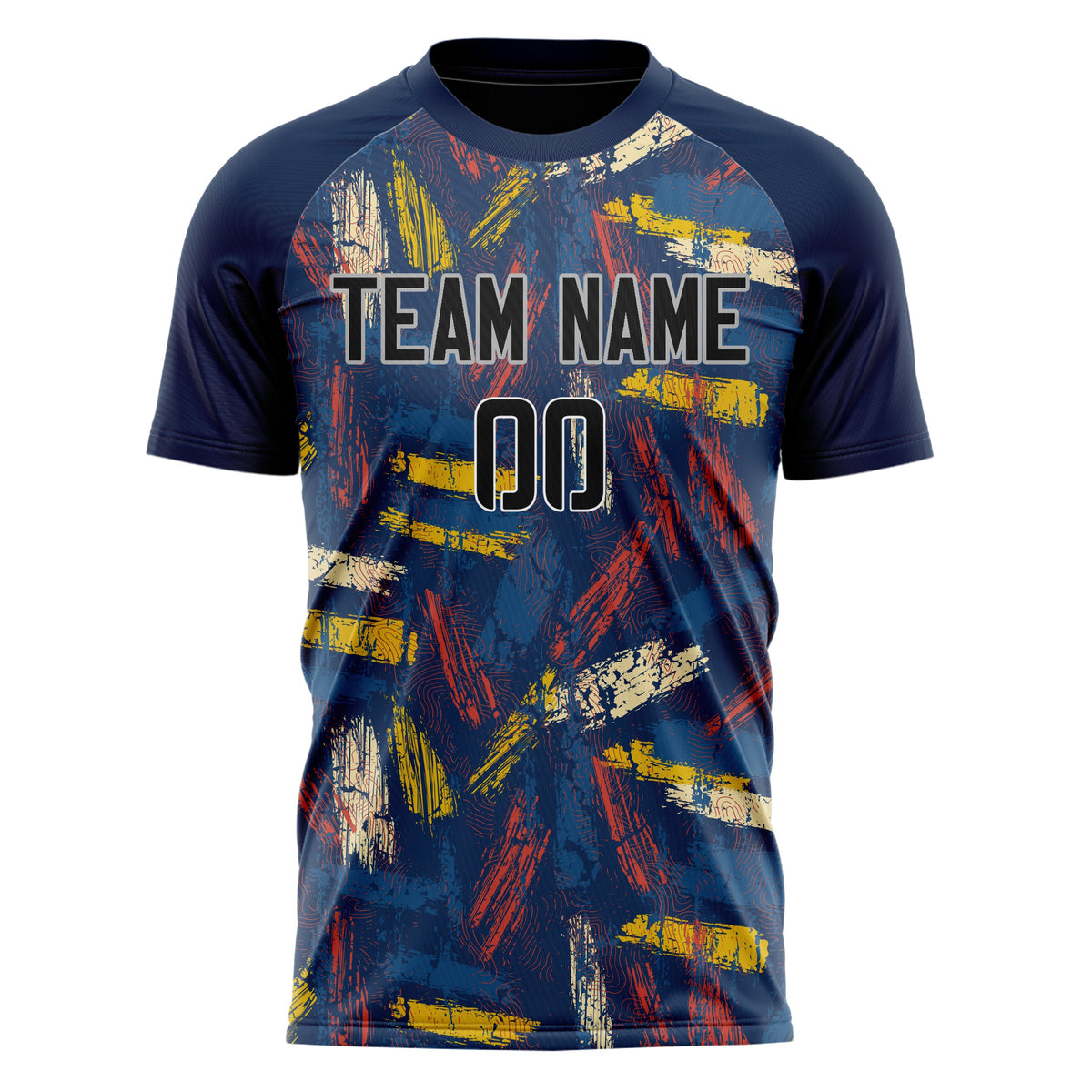 Custom Navy Black Pattern Soccer Jersey