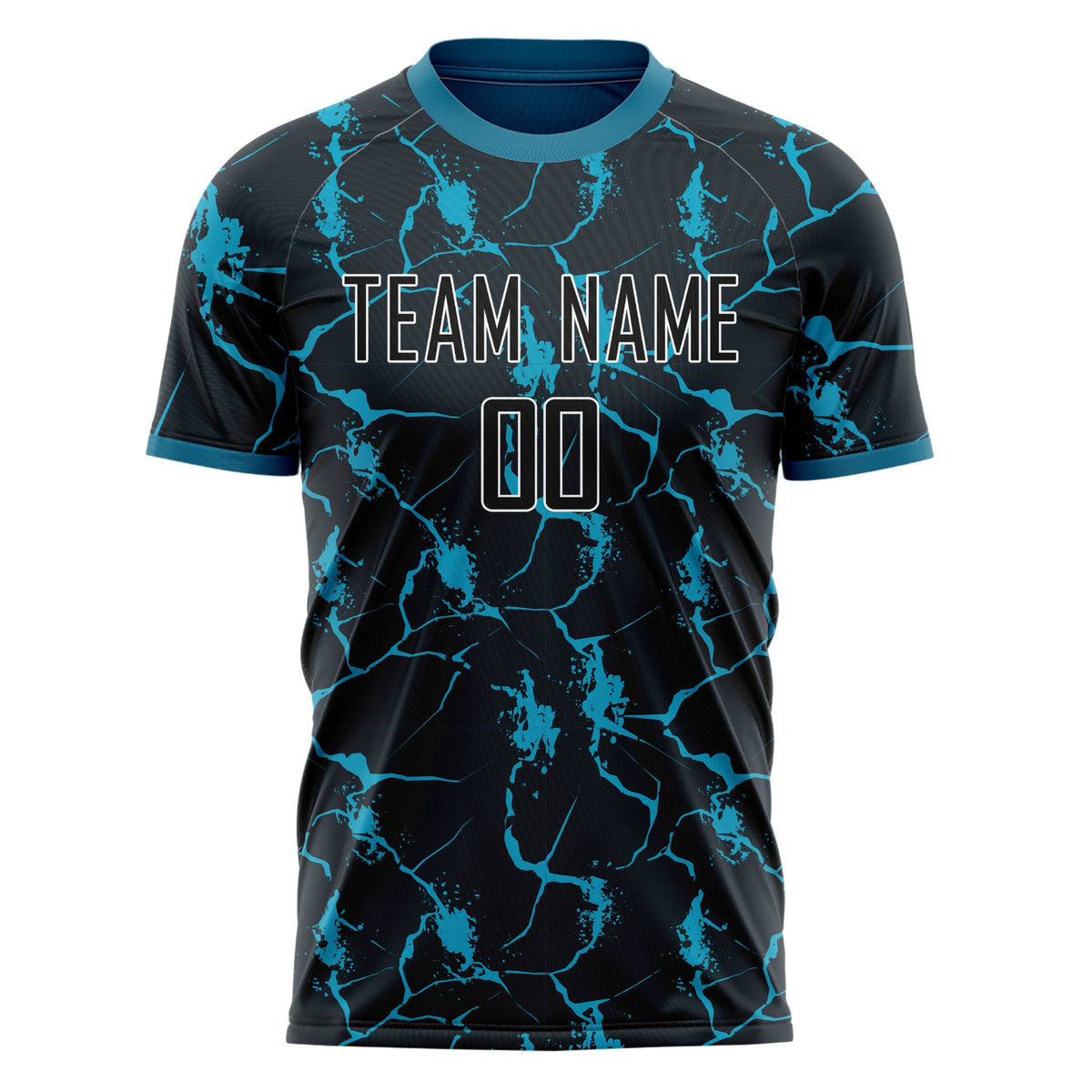 Custom Black Blue Pattern Soccer Jersey