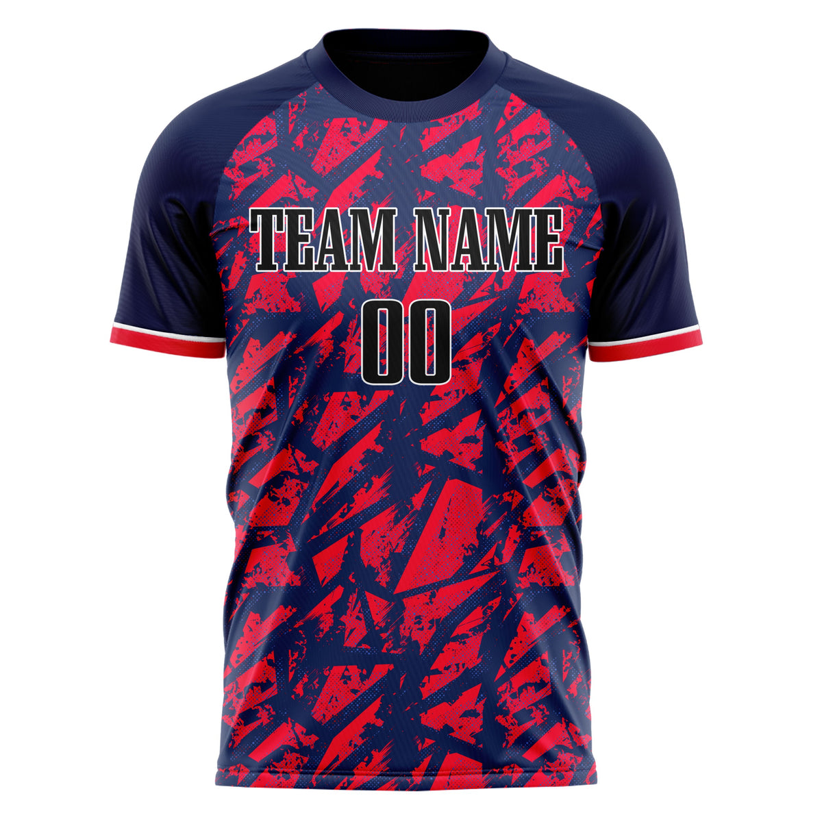 Custom Navy Red Pattern Soccer Jersey