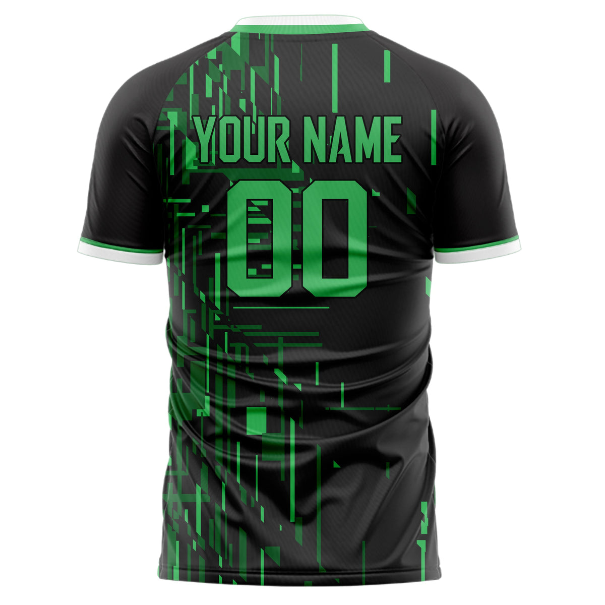 Custom Black Green Pattern Soccer Jersey