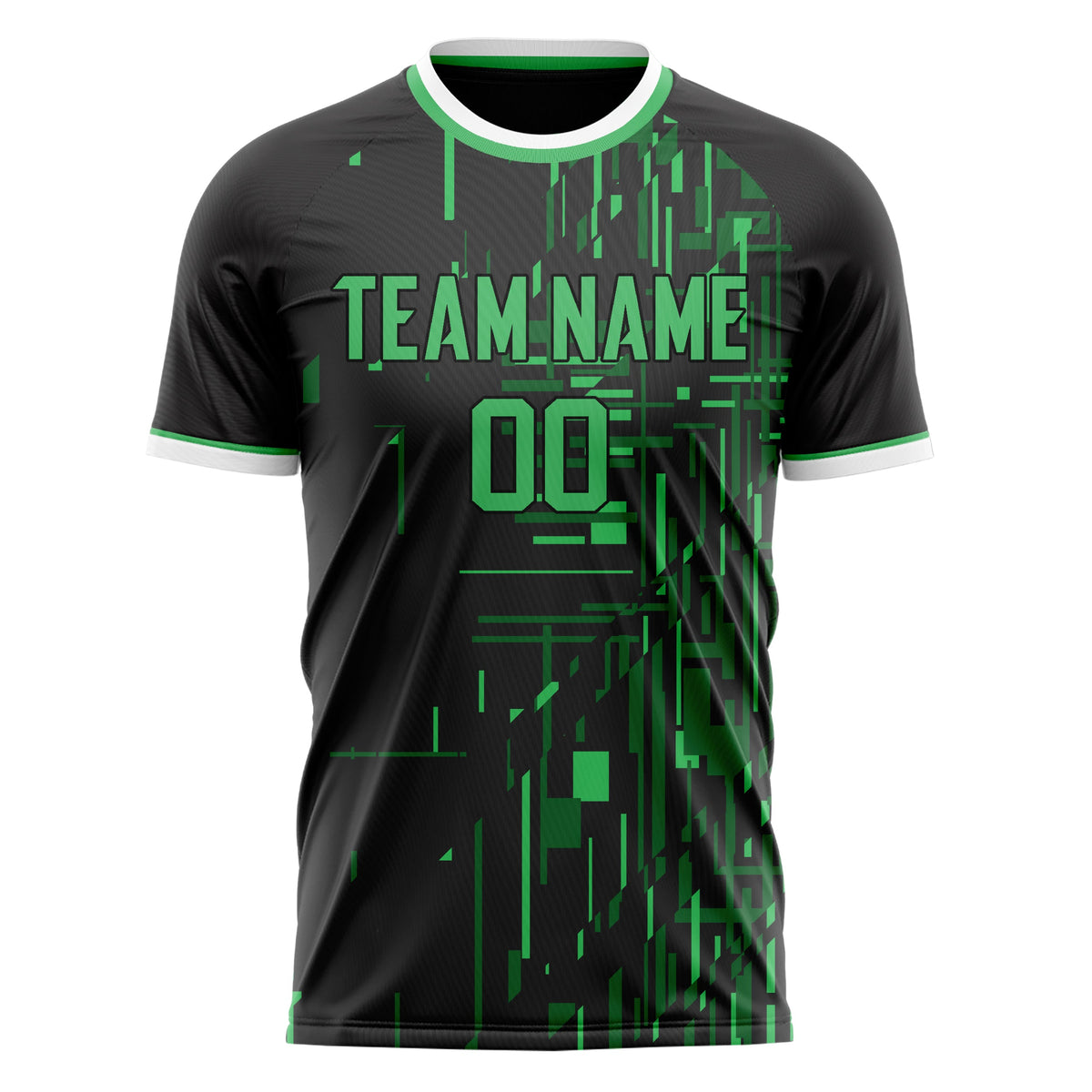 Custom Black Green Pattern Soccer Jersey