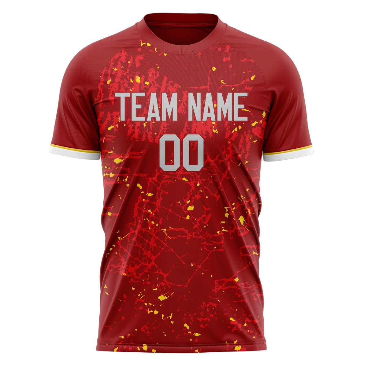 Custom Red Gold Pattern Soccer Jersey