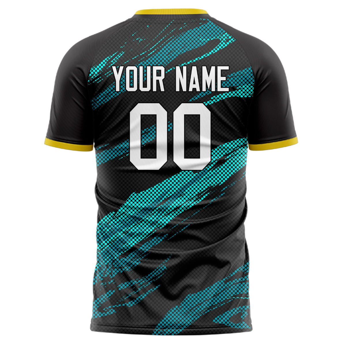 Custom Black Teal Pattern Soccer Jersey