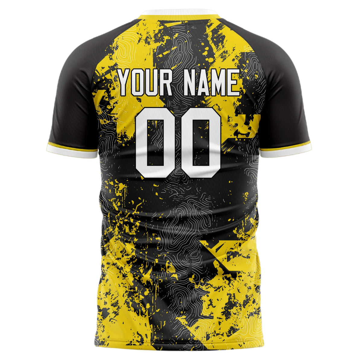 Custom Black Gold Pattern Soccer Jersey