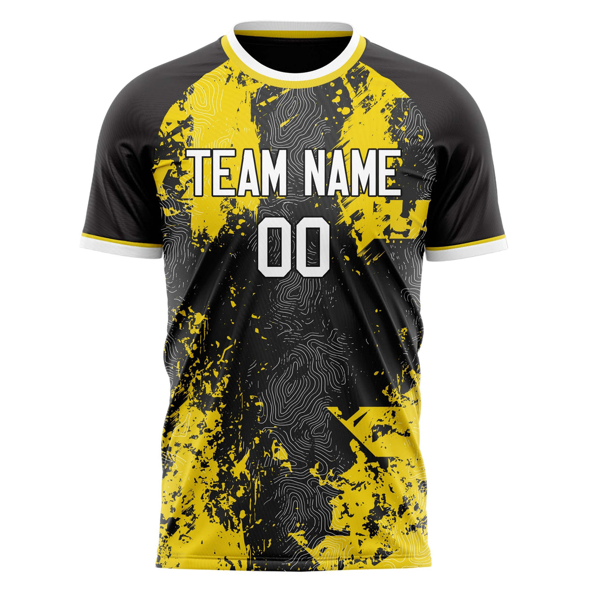 Custom Black Gold Pattern Soccer Jersey