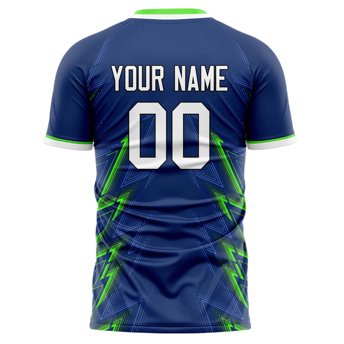 Custom Navy Neon Green Pattern Soccer Jersey