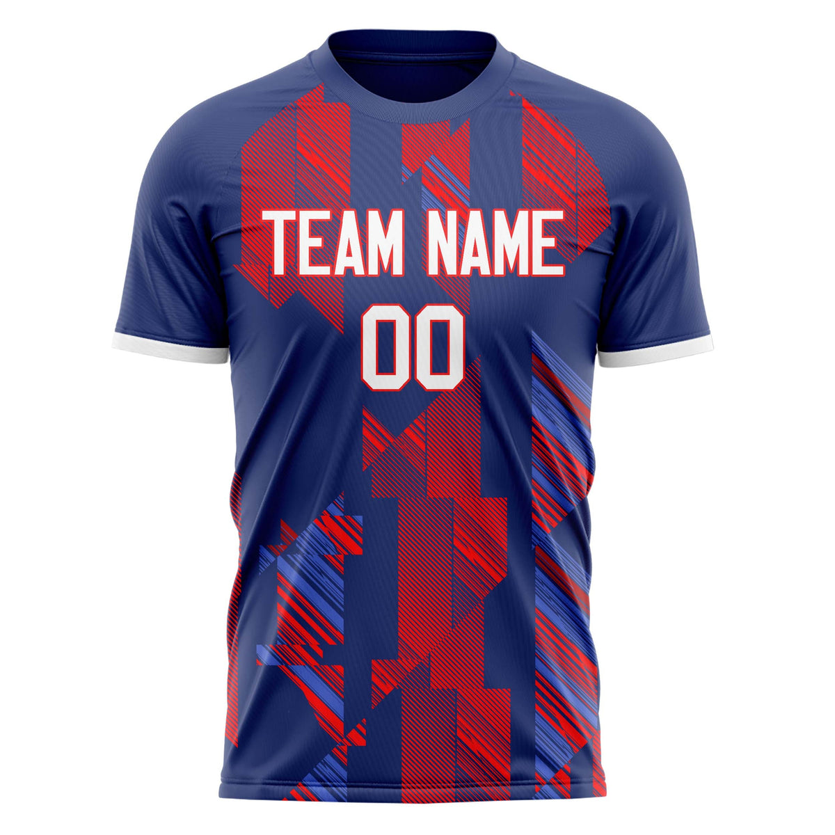 Custom Navy Red Pattern Soccer Jersey