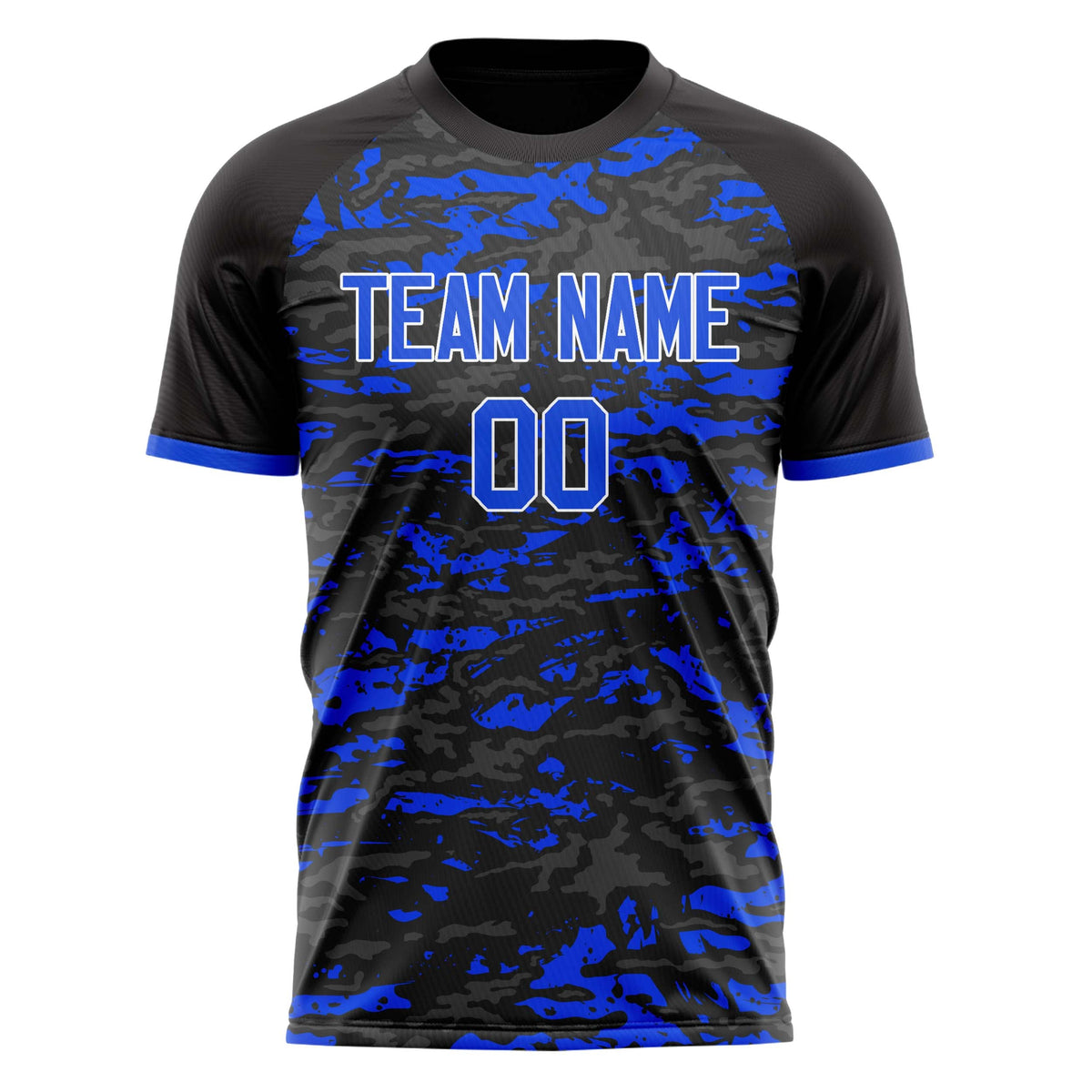 Custom Black Blue Pattern Soccer Jersey