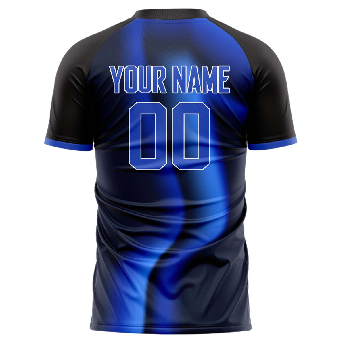 Custom Black Blue Pattern Soccer Jersey