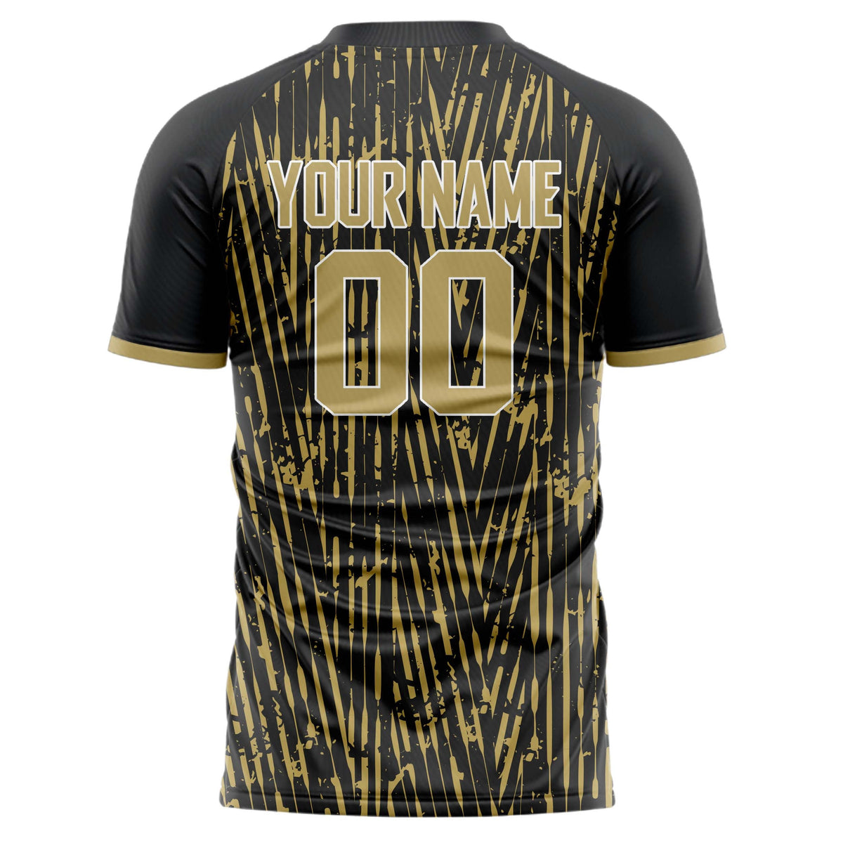 Custom Black Old Gold Pattern Soccer Jersey