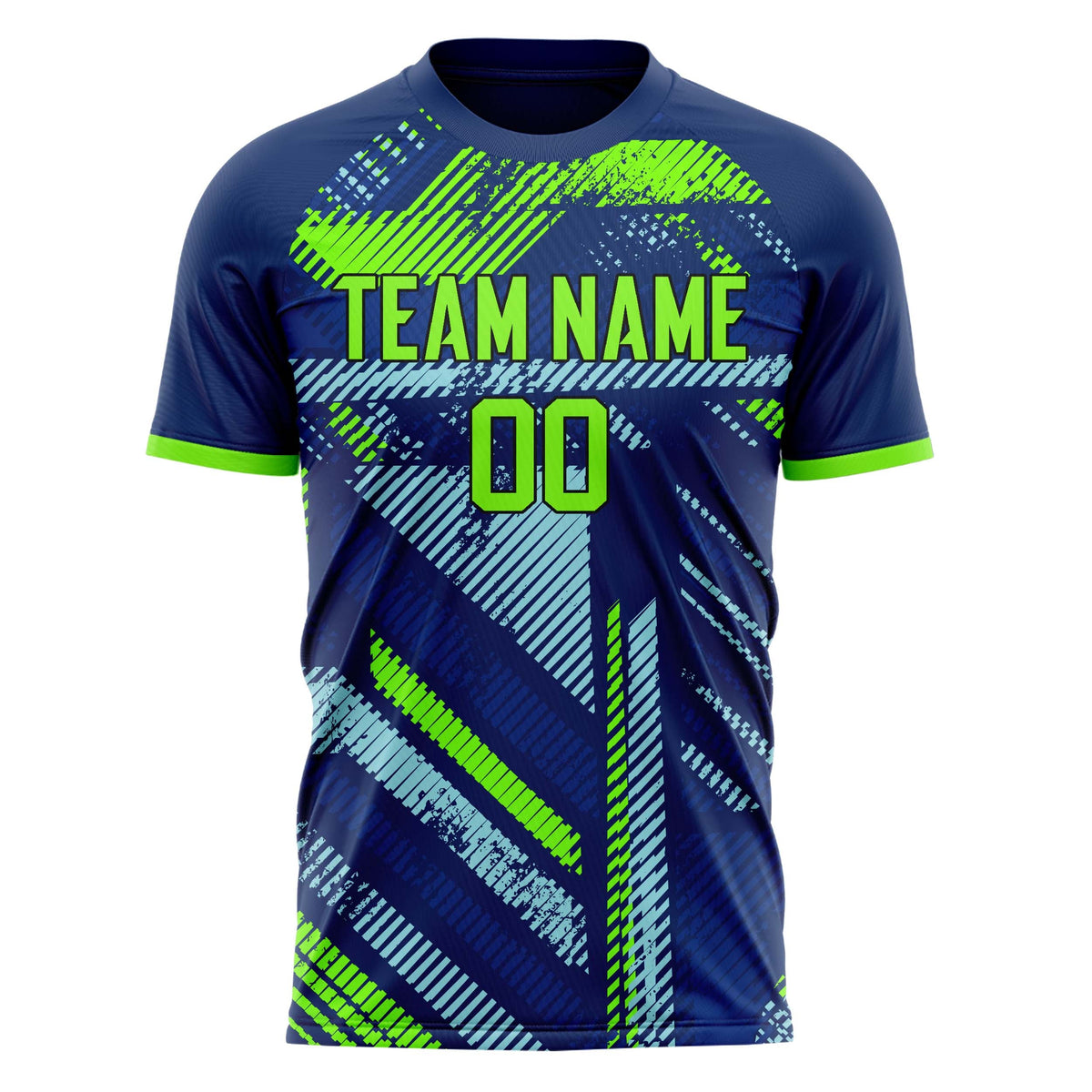 Custom Navy Teal Pattern Soccer Jersey