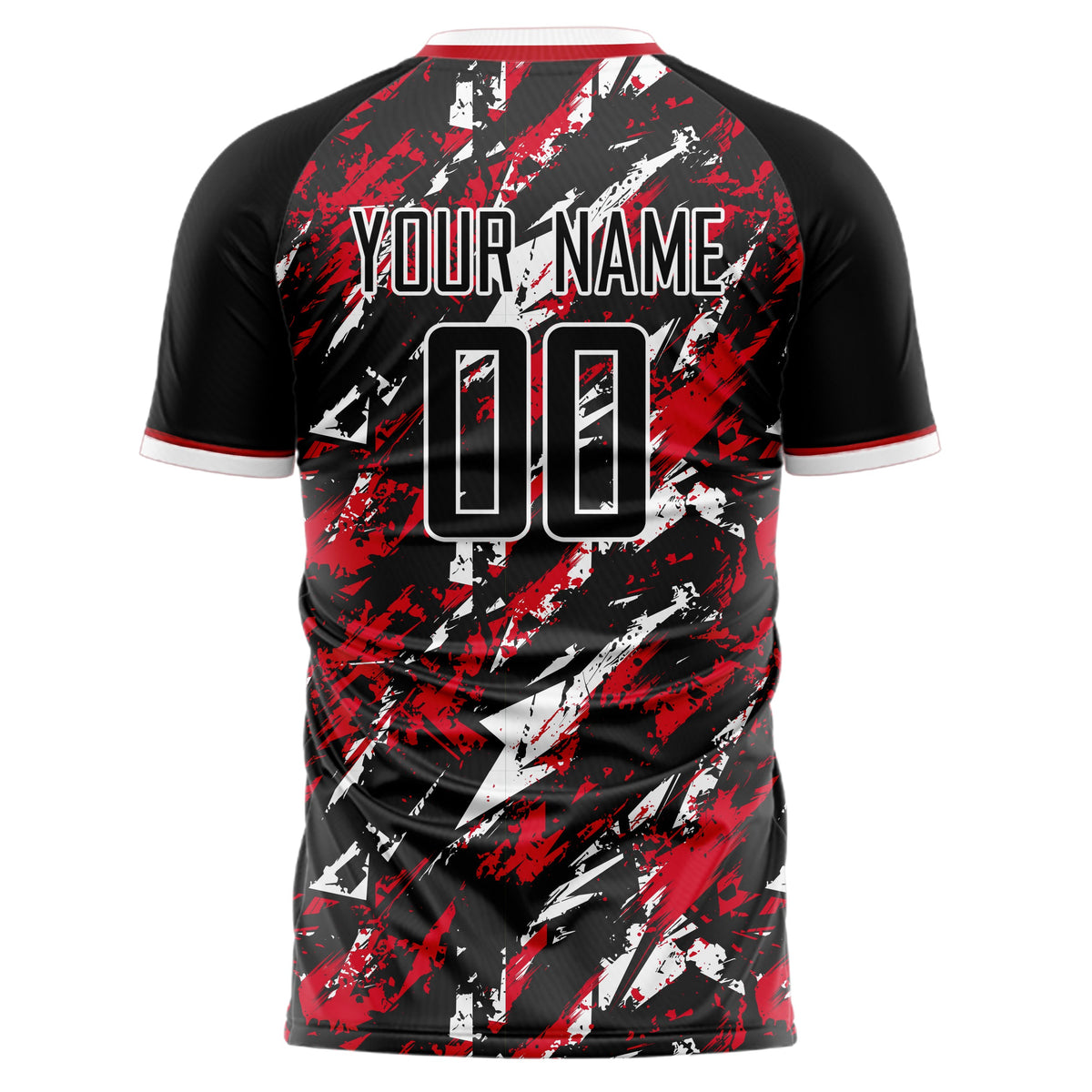 Custom Black Red Pattern Soccer Jersey