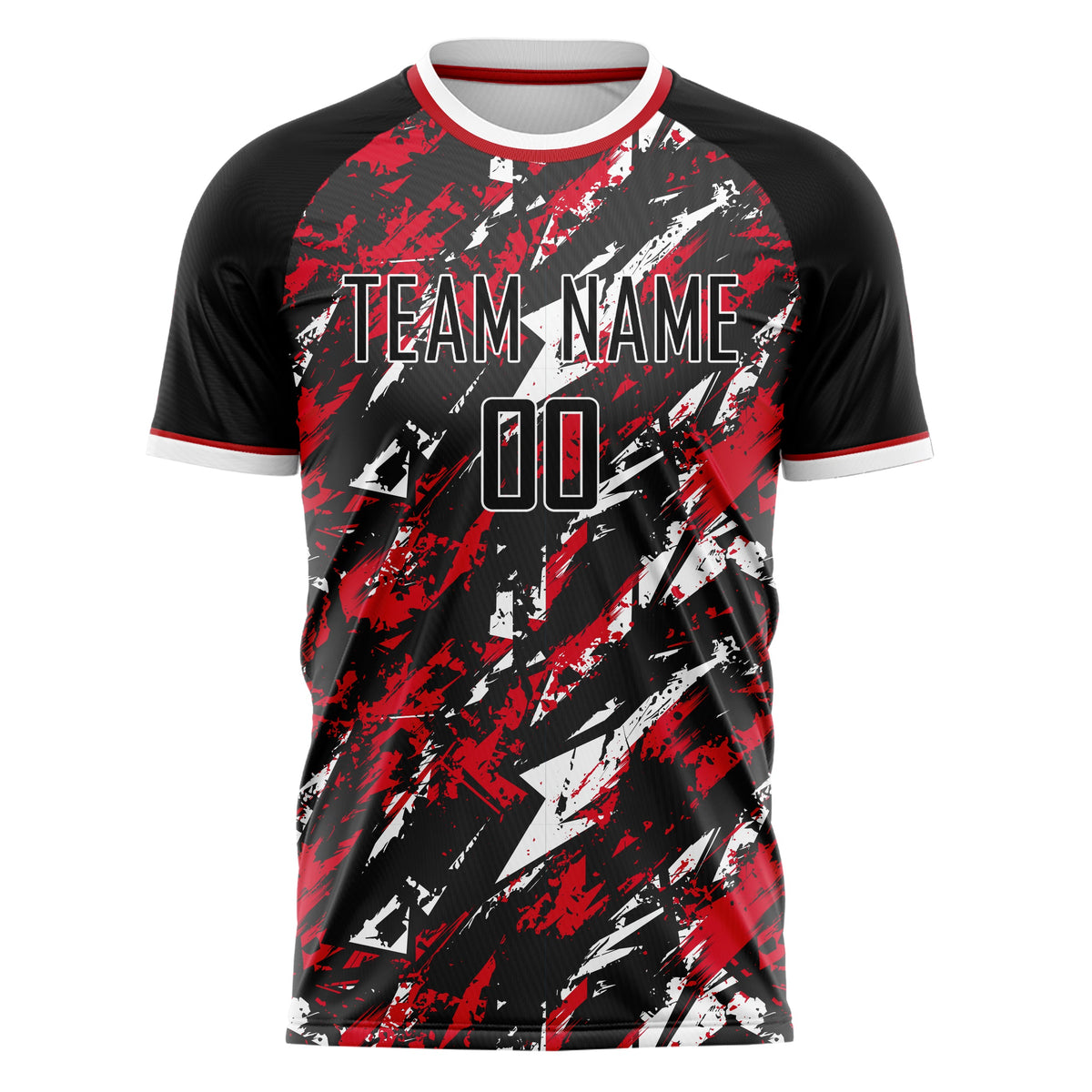 Custom Black Red Pattern Soccer Jersey